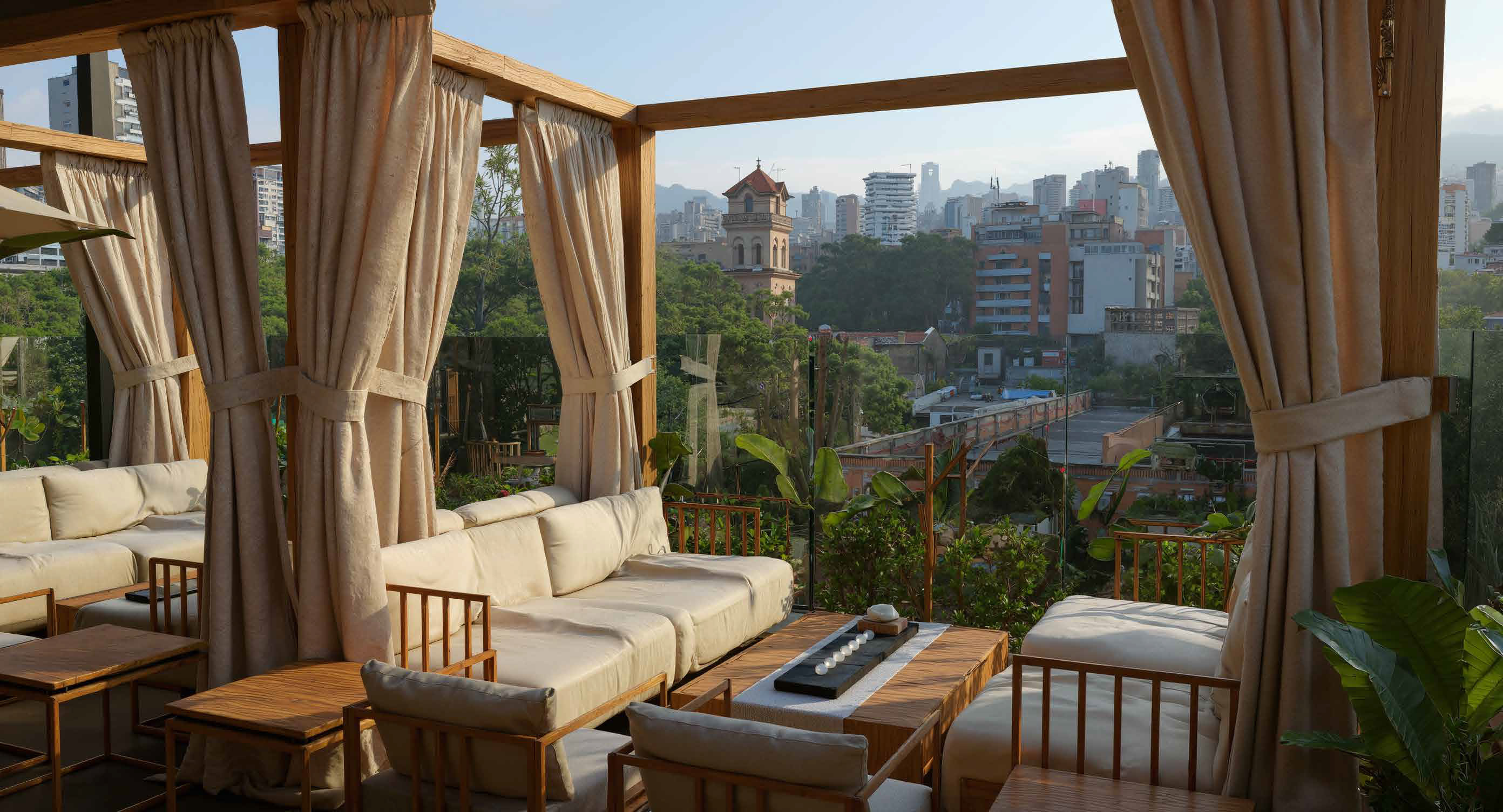 Outdoor lounge with view